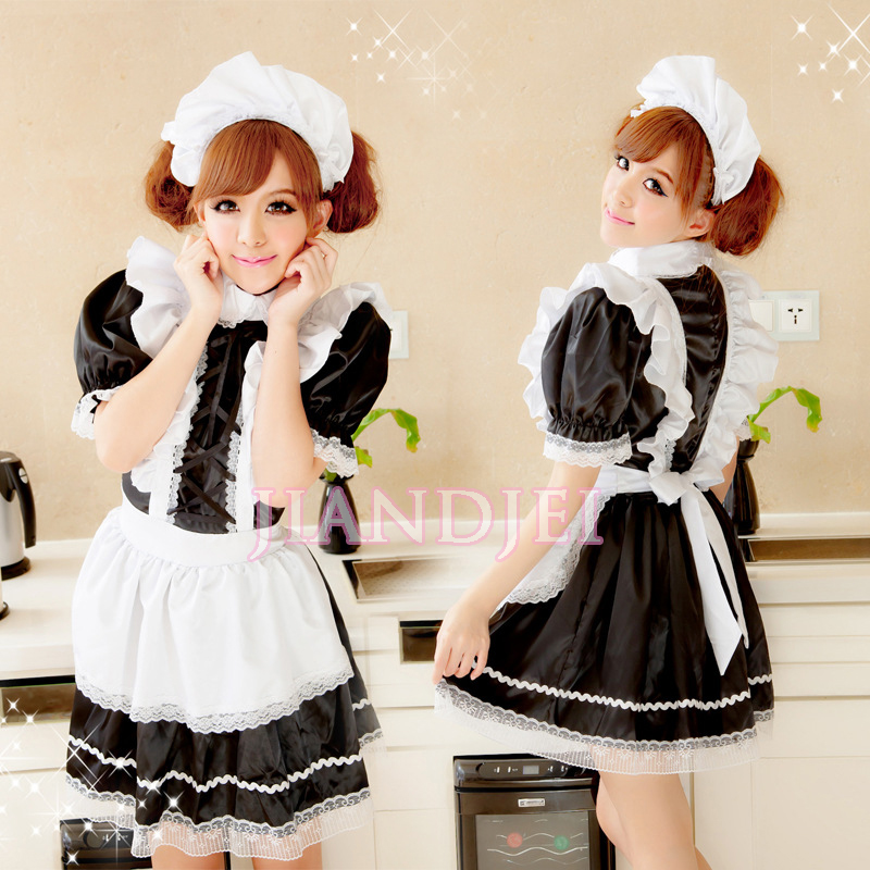 【即納】エプロン編み上げメイドコスプレ レース添えSEXYメイド服セールハロウィンクリスマス