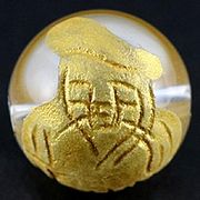 【彫刻ビーズ】水晶 12mm (金彫り) 七福神「大黒天」