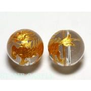 【彫刻ビーズ】水晶 12mm (金彫り) 麒麟(きりん)