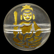 【彫刻ビーズ】水晶 10mm (金彫り) 八大観音「文殊菩薩」