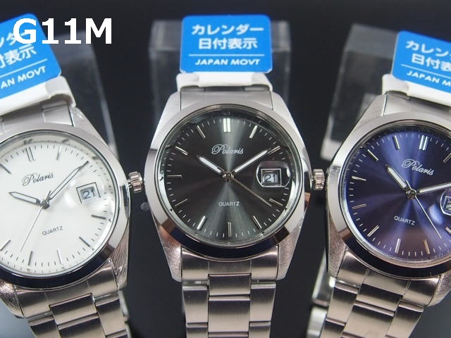 POLARIS　メンズ腕時計　メタルウォッチ　カレンダー付　日本製ムーブメント