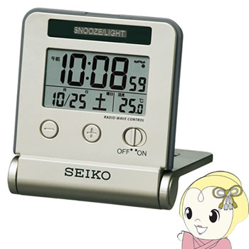 目覚まし時計 セイコークロック トラベラ 電波 デジタル 自動点灯 カレンダー・温度表示 薄金色 おしゃ