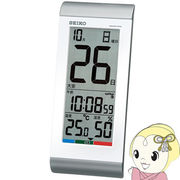 セイコークロック 掛置兼用時計 日めくりカレンダー・電波 デジタル 温度・湿度表示 銀色メタリック SQ