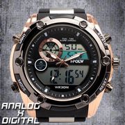 アナデジ デジアナ HPFS618A-BKPG アナログ&デジタル 防水 ダイバーズウォッチ風メンズ腕時計 クロノグラフ
