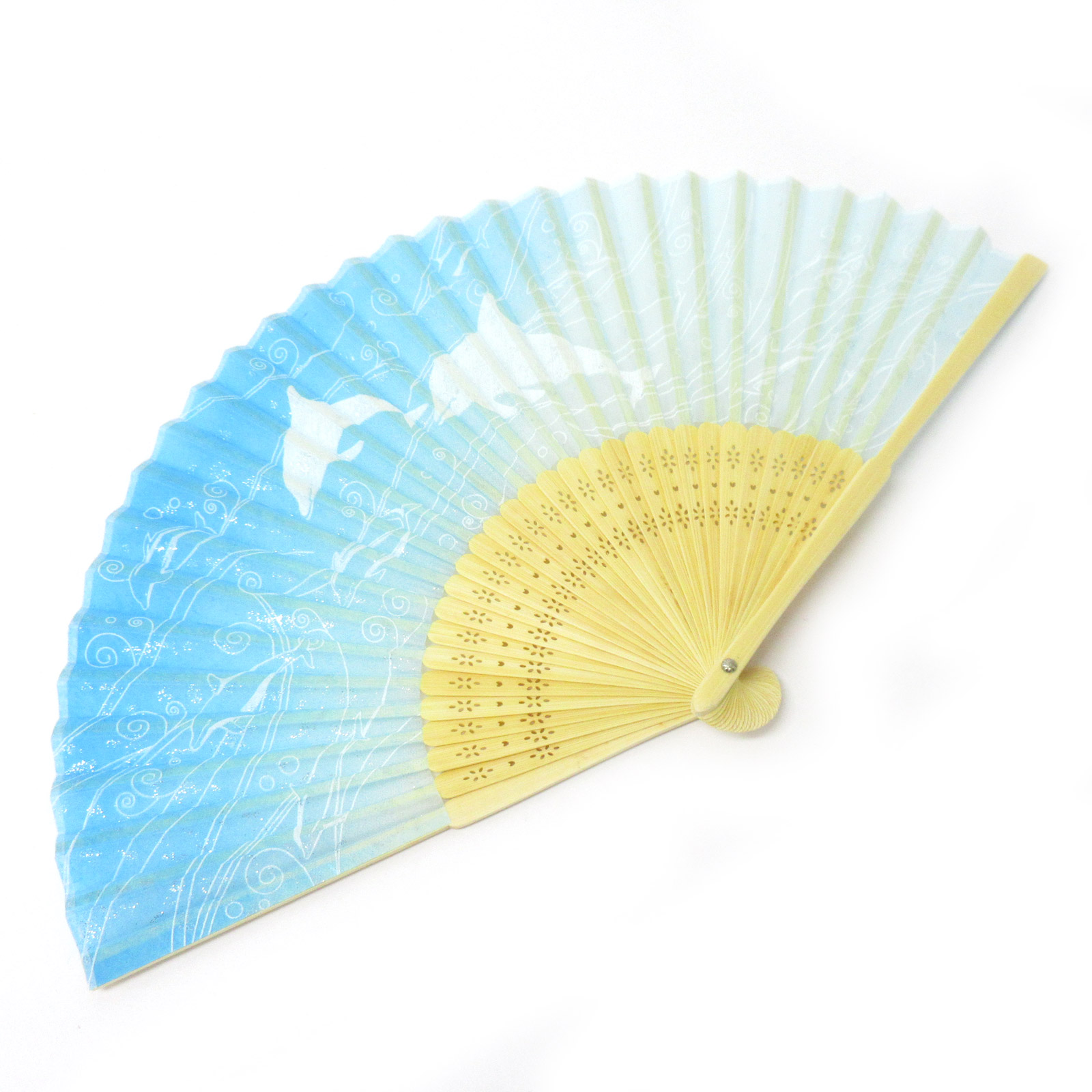 ファッション雑貨＞＜和雑貨・和土産＞高級シルク扇子 イルカと