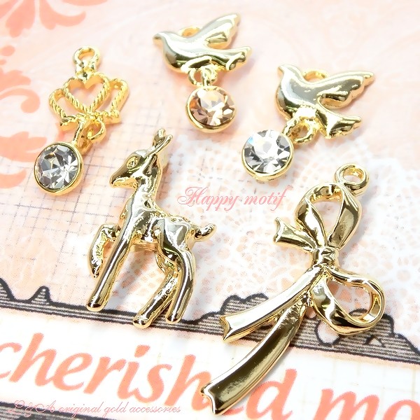 ★L&A original charm★K16GP★リボン&バンビ&クリスタル★チャーム♪78“happy motif”