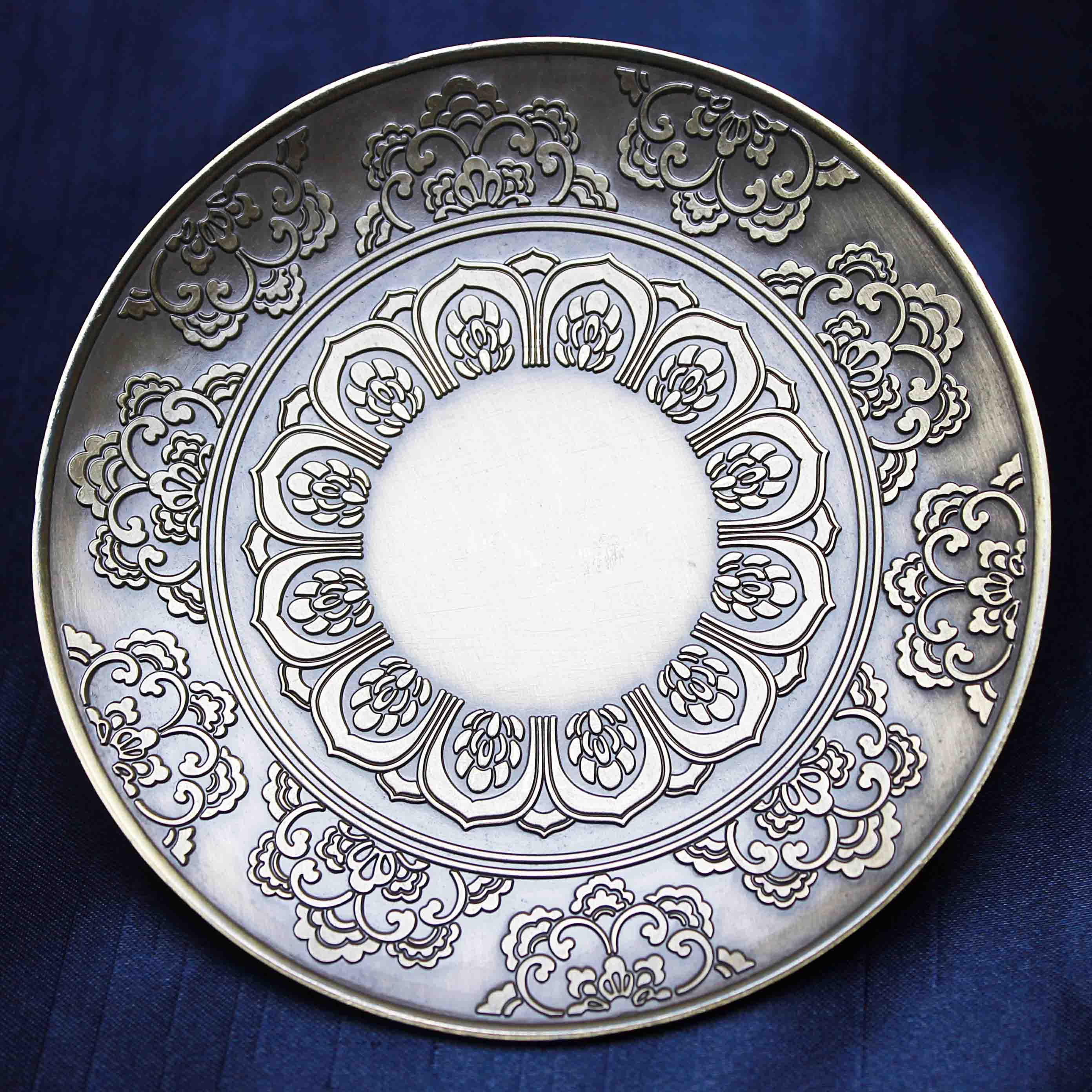 置物 彫り物 お香受け皿 さざれ皿 真鍮製 花曼荼羅 約10cm 風水 インテリア