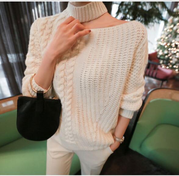 韓国ファッション　ニット　肩見せ　セーター