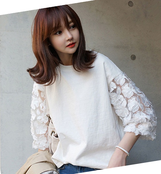 韓国ファッション新品 おしゃれ 丸首7分袖フリルブラウスレディース 夏 アパレル 株式会社 ハイスター 問屋 仕入れ 卸 卸売の専門 仕入れならnetsea