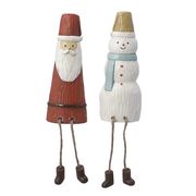 KEI：クリスマス木彫り風オーナメント【サンタとスノーマン/M】