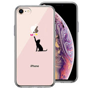 iPhone7 iPhone8 兼用 側面ソフト 背面ハード ハイブリッド クリア ケース 猫 にゃんこ 蝶々 ブラック