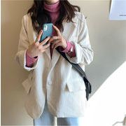 韓国ファッションゆったりする コーデュロイ ショルダーパッド スーツ コート 百掛け スーツ トップス