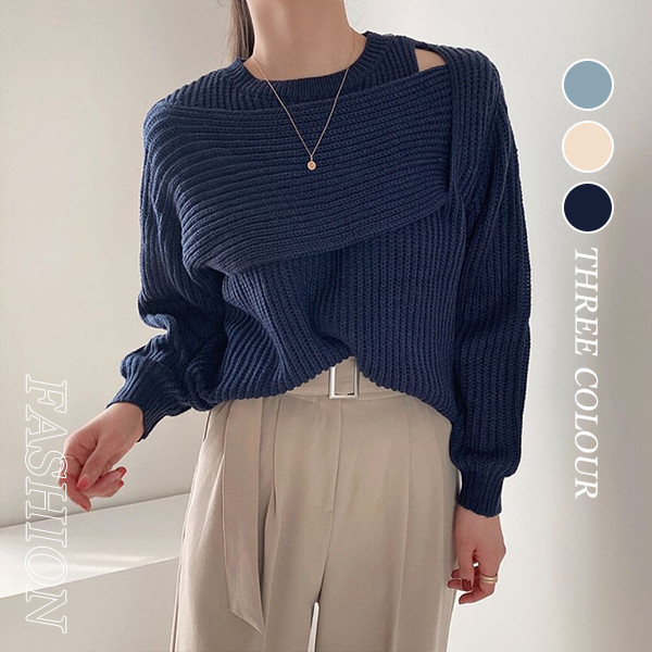 【Women】2021年新作　上品に映る　ニットセーター　折り畳む　短いスタイル　セクシー　全3色
