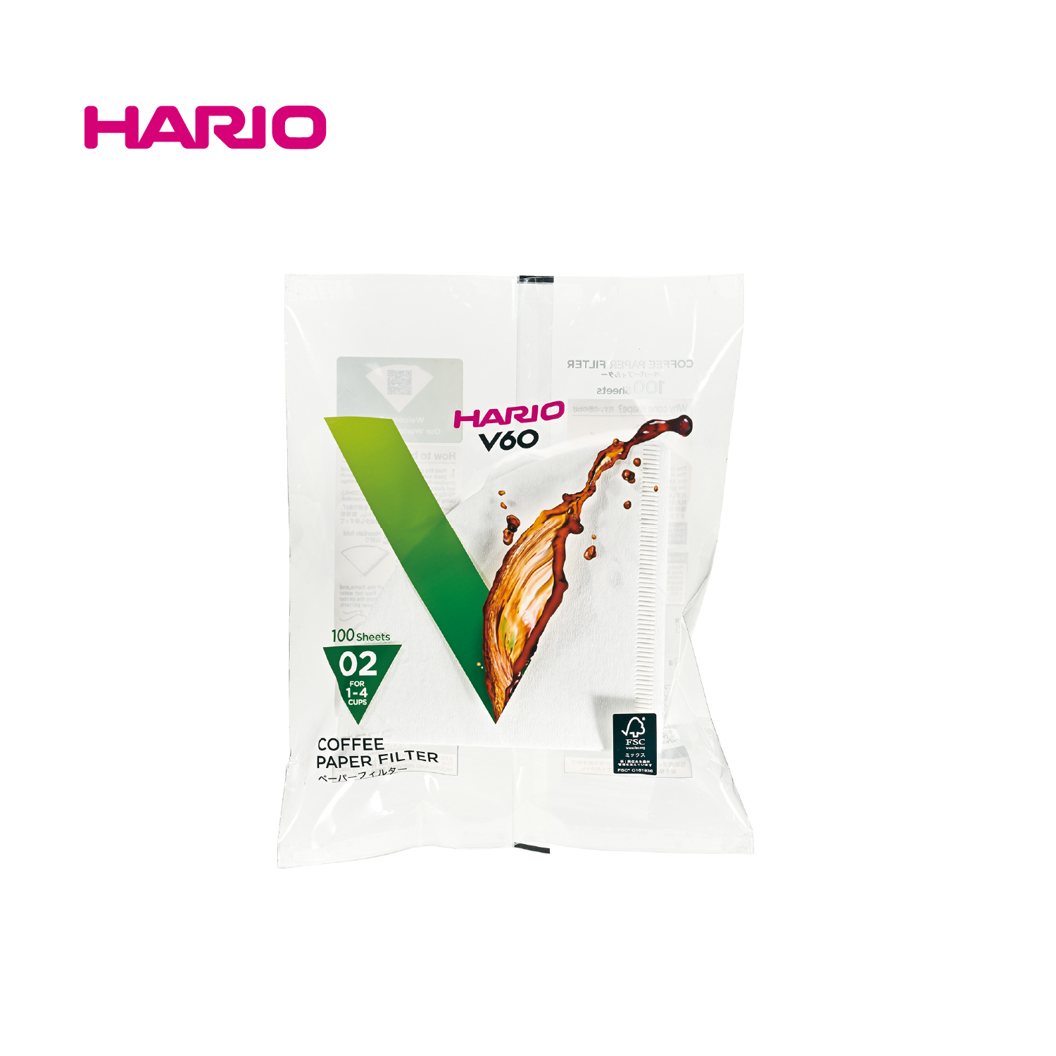 2023年リニューアル『HARIO』 V60用ペーパーフィルター02W　100枚入り VCF-02-100W-23+ (ハリオ)