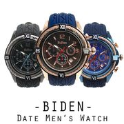 【BIDEN バイデン】日常生活防水 装飾ベゼル ワイヤーベゼル　クロノグラフ カレンダー BD013 メンズ腕時計