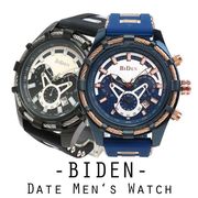 【BIDEN バイデン】日常生活防水 装飾ベゼル ワイヤーベゼル　クロノグラフ カレンダー BD015 メンズ腕時計
