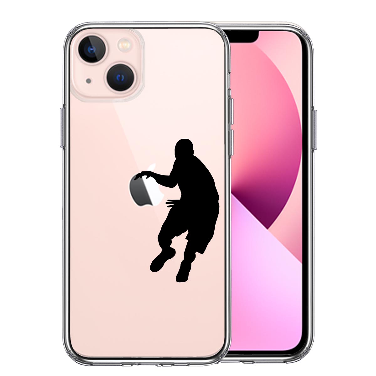 iPhone13 側面ソフト 背面ハード ハイブリッド クリア ケース バスケットボール ドリブル