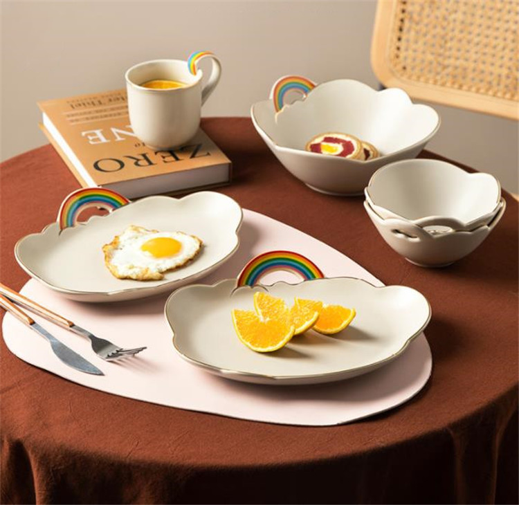 人気商品 クリエイティブ 家庭用 朝食用カップ プレート イレギュラー レインボー 食器