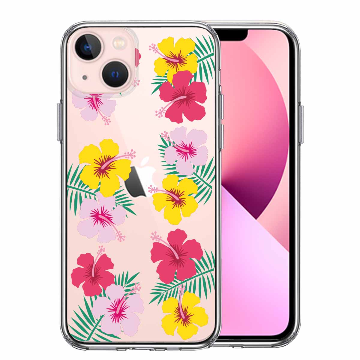 iPhone13 側面ソフト 背面ハード ハイブリッド クリア ケース ハワイ 花 フラワー フローラル 花柄