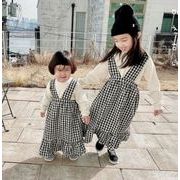 2022春新作 綿麻 格子 つりスカート ワンピース かわいい 韓国風 子供服