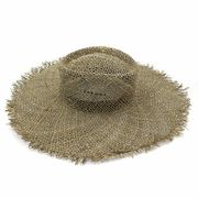 編み目 フリンジハット 麦わら つば広 麦わら帽子 ビッグハット