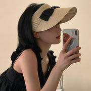 サンバイザー　麦わら帽子　リボン　UVカット　紫外線対策　ファッション　レディース