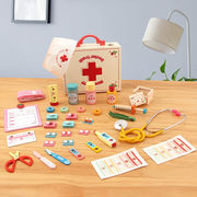 木製の子供の医者のおもちゃセット3-6歳の赤ちゃんの役割を演じる男の子と女の子のプレイハウス医療ボック