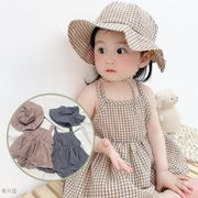 2022春夏新作  韓国子供服  ベビー服 キャミソール ロンパース + 帽子  2点セット チェック柄 可愛い 2色
