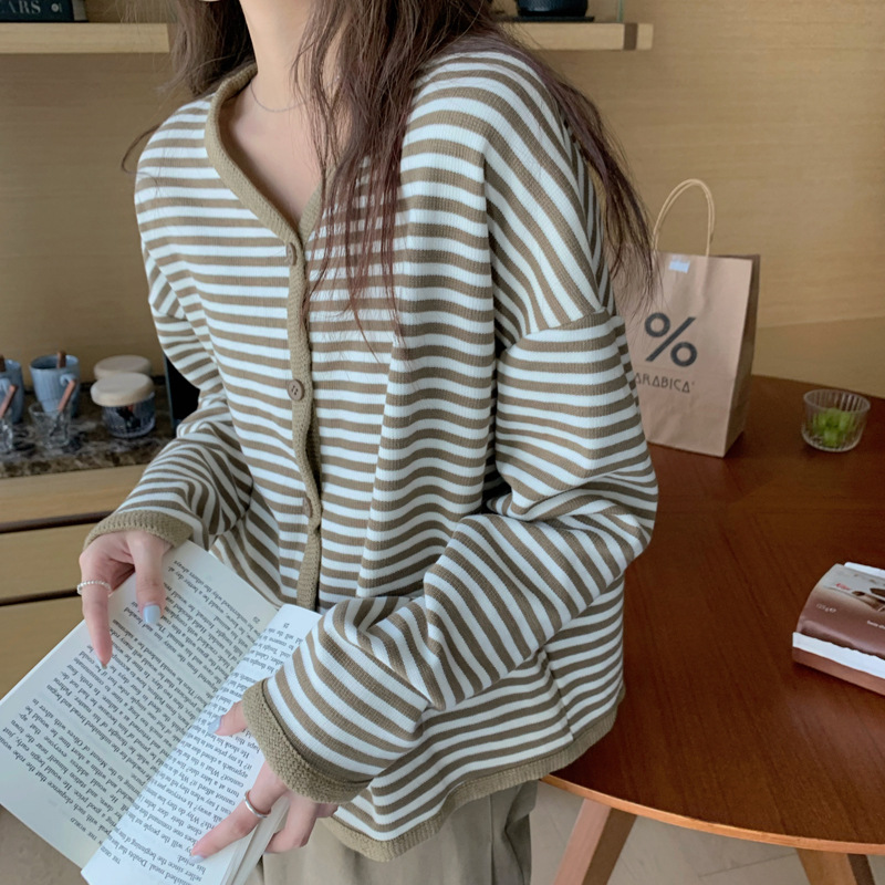 22春新作 韓国風レディース服 春秋 ニット コート アウター ボーダー柄 カーディガン Www Watsons Biz Id