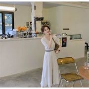 女性美up 韓国ファッション Vネック Aライン 透かし彫り 気質 ロングスカート ワンピース