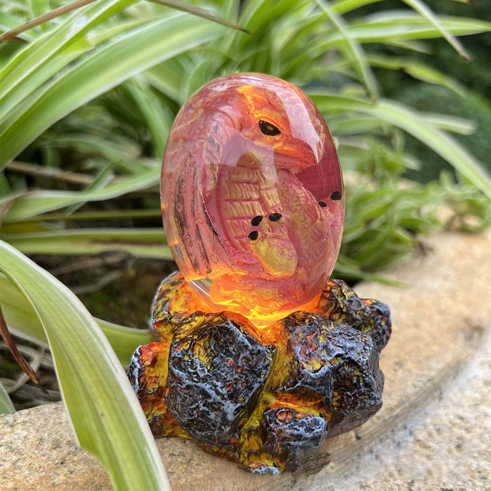 【在庫限り】 風水 ドラゴン エッグ egg 卵 LED台座付き オレンジorグリーン