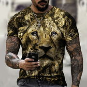 【在庫限り】 Tシャツ ライオン 半袖 L 黄色 ゴールド 猛獣 百獣の王 アニ