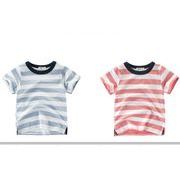 2022春夏新作 韓国子供服 ストライプ半袖Tシャツ トップス シンプル カジュアル トレンディなTシャツ