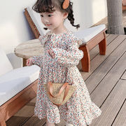 お勧め 春夏新作 韓国風子供服 3-8歳女の子 ワンピース 長袖 ワンピ  小花柄 フリル シフトドレス 7-15