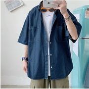 2022夏 メンズ  デニムシャツ 半袖 韓国風  ポケット付き ルーズシャツ  上着 カジュアル 快適である 2色