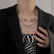 ネックレス クリアクリスタル ネックレス 鎖骨チェーン ダブルチタンネックレス ファッション 首飾り