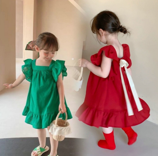 INS 2022新作 女の子  可愛い 子供服  デザイン感  キッズ ワンピース  半袖   ワンピース  韓国子供服