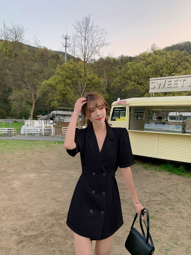 激安セール 2022年夏 新作 婦人服 気質 スーツ スリムフィット ダブルボタン 半袖 ワンビース