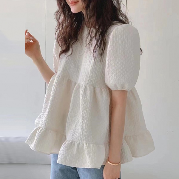 【2022夏INS 新作】韓国風ファッション 絶対可愛い スウィート無地 パフスリーブ  Tシャツ