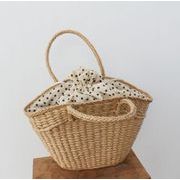 【YAYA】手作りバッグ・シンプル・草編みバッグ・水玉・ハンドバッグ・トートバッグ・バケットバッグ