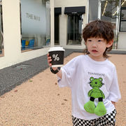 韓国の子供服夏の新しい子供用タイガー半袖Tシャツ男の子カジュアルラウンドネックボトミングシャツ