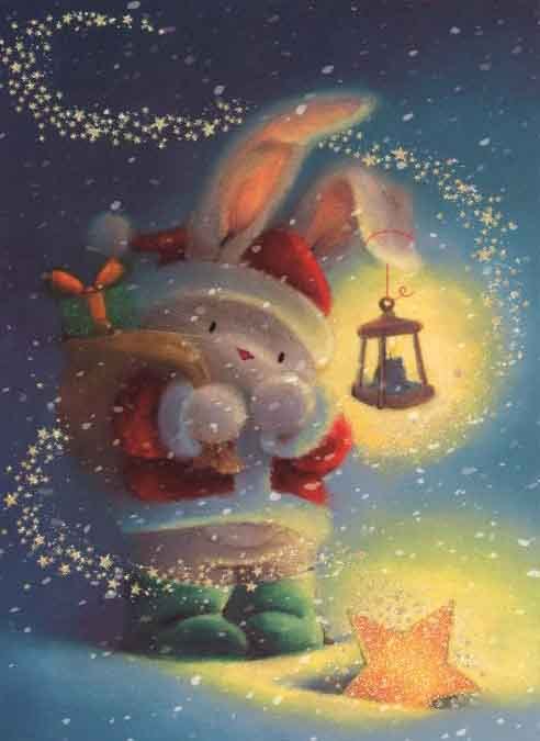 グリーティングカード クリスマス「サンタのうさぎと星」ウサギ メッセージカード