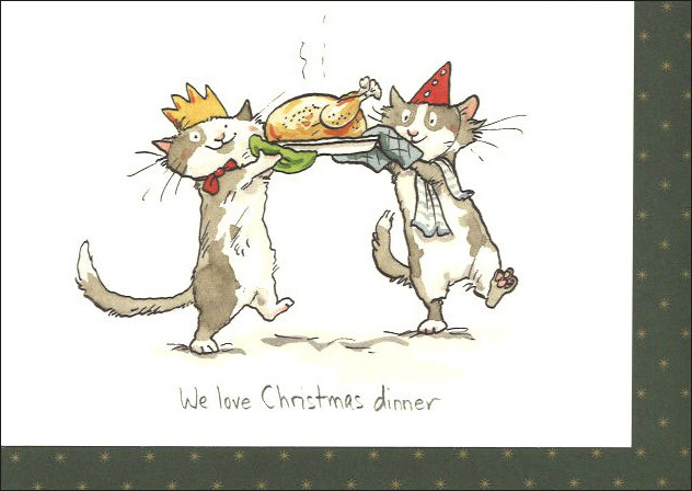 グリーティングカード クリスマスカード「クリスマスディナー」猫 メッセージカード