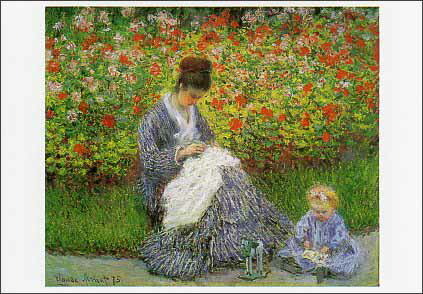 ポストカード アート モネ「庭のカミーユ・モネと子ども」