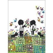 ポストカード イラスト フィープ・ヴェステンドルプ「イップとヤネケとたくさんの花/こども/猫/犬/鳥」