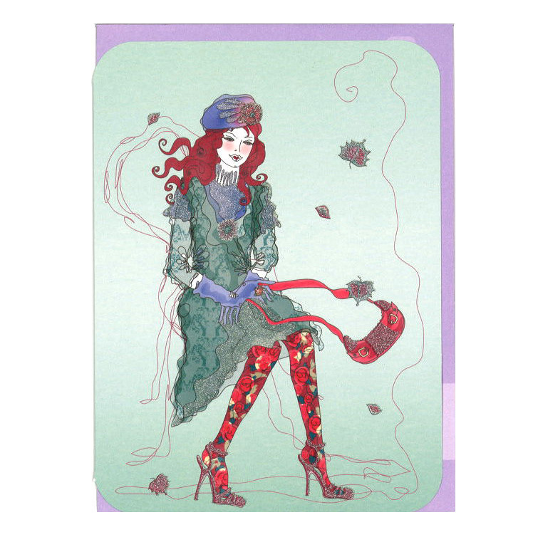 グリーティングカード 多目的 エクレクティックセレクション「バッグを持った女性」ドレス イラスト