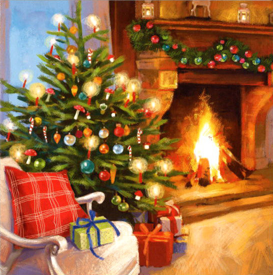 グリーティングカード クリスマス「暖炉のプレゼント」メッセージカード