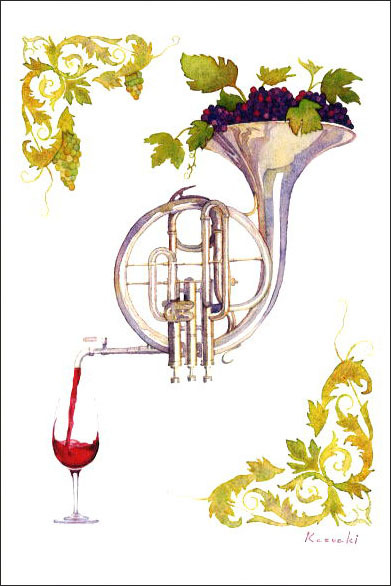 ポストカード 山田和明「ワインのための協奏曲」ミュージック ホルン 水彩画