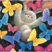 グリーティングカード 多目的「うさぎとカラフルな蝶々」ウサギ メッセージカード