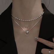 925スターリング銀 ネックレス ファッション 二層ネックレス レディース鎖骨チェーン シルバーネックレス